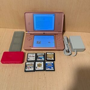 Nintendo Pink DS i XL Console Lot w/5-Pokémon Authentic Games Tested Good Read!